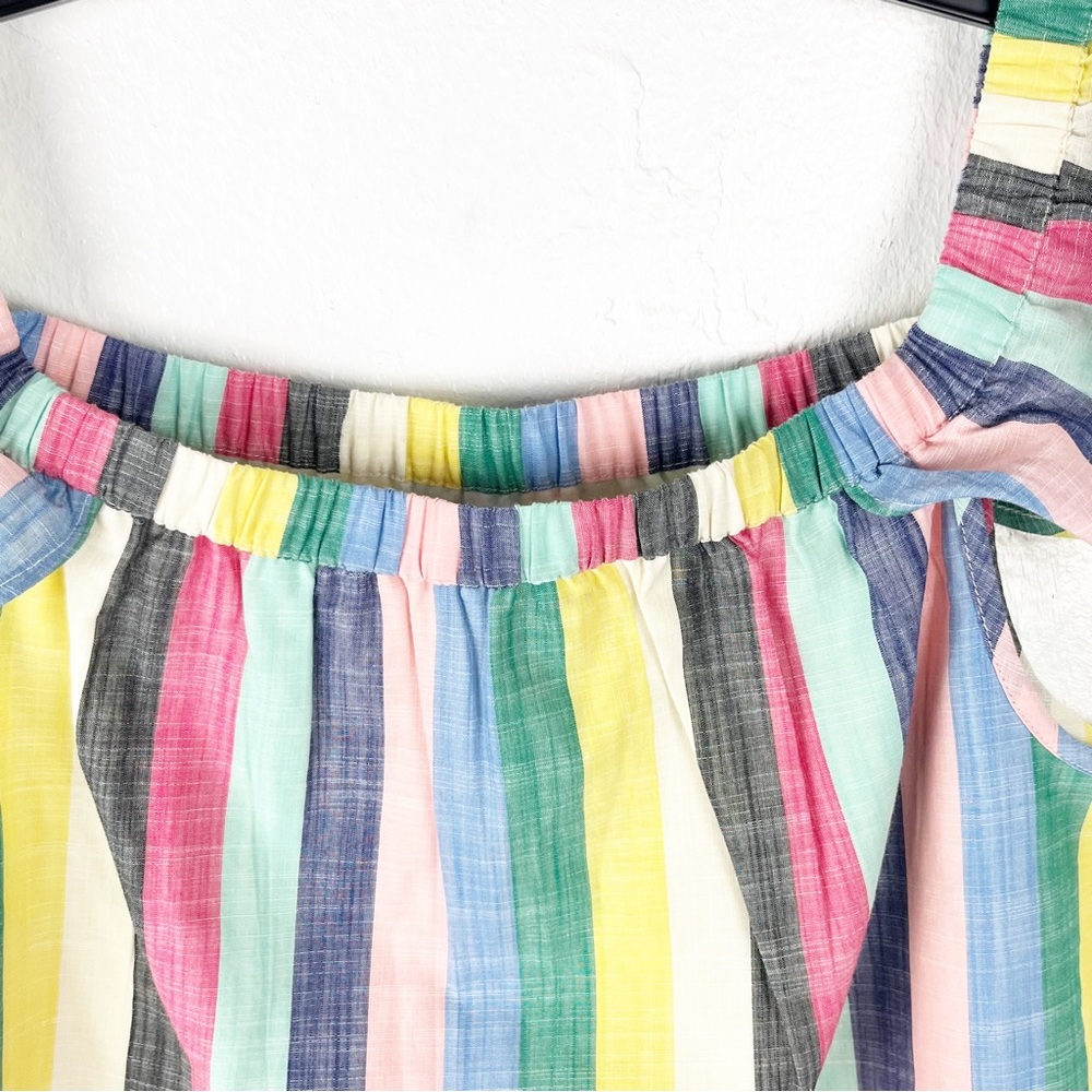 J. CREW Factory 100% Cotton Multicolored Striped Lined On Off Shoulder Dress 2 - Picture 6 of 8